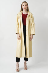 Damen Ledermantel Lammnappa in Vanille mit Volllederkapuze abtrennbar