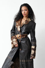 Extravaganter Damen Ledermantel aus Lammnappa in Braun mit Gürtel