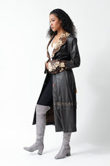 Damen Mantel Lammnappa mit Lammfell Braun mit Gürtel zum knöpfen