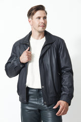 Herren Lederblouson mit leichter wattierung aus Lammnappa Blau schwarz