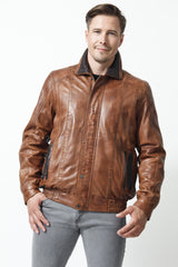 Herren Leder Blouson aus Lammnappa Cognac Braun in 1A Qualität