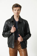 Kurze Herren Bundlederjacke Schwarz aus weichem Lammnappa und vielen Taschen