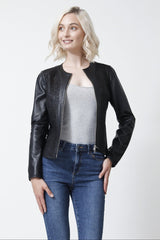 Ausgefallener Damen Bolero mit Flechteinsätzen in Lammnappa schwarz Leder Schmidt