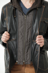 Leichte braune Herren Lederjacke Lammnappa mit Kapuzenteil im vintage Look