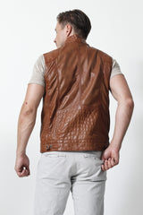 Herren Weste Lammnappa cognac mit Steppnähte und Brusttaschen Leder Schmidt