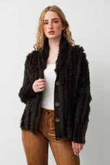 Halblange Damen Kaninchen Strickjacke dunkel Braun in Baumwolle gewebt