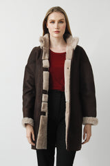 Lange Damen Lammfell Jacke in Braun mit helles Lammfell innen