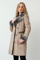Lange Damen Lammfelljacke aus Merinolamm in Taupe Pelz Velour