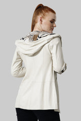 Damen Kapuzenjacke in Ziege Napato zum wenden beige mit Printmuster