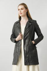 Sportliche Damen Lederjacke Lammnappa im Vintage Look anthrazit und tailliert