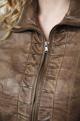 Kurze Damen Lederjacke in Teakwood Braun vintage Look aus Lammnappa