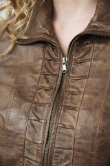 Kurze Damen Lederjacke in Teakwood Braun vintage Look aus Lammnappa