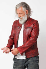 echte Sportliche Herrenlederjacke kurz Lammnappa in Red vintage Look Bikerjacken Style