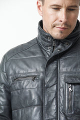 Langer Herren Lederparka gesteppt aus Lammnappa wattiert in anthrazit vintage