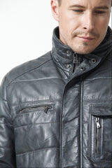 Langer Herren Lederparka gesteppt aus Lammnappa wattiert in anthrazit vintage