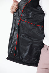 Schwarze gesteppte Herren Lederjacke in Lammnappa wattiert mit viele Taschen