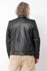 Sportliche Herren-Lederjacken-Lammnappa in schwarz Bikerjacken Style mit Stehkragen