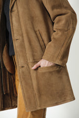 Herren Lammfelljacke mit doppelkragen in Pelzvelour Toupe mit Reißverschluss hochschließbar