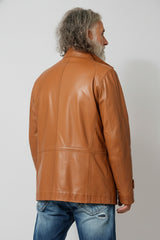 Sportlicher Herren Lammnappa Lederparka in Cognac washed Look unwattiert