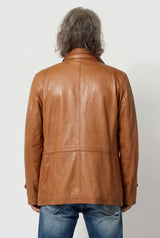 Sportlicher Herren Lammnappa Lederparka in Cognac washed Look unwattiert