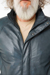 Halblange Herren Lederjacke aus Lammnappa Blue Vintage Look leicht wattiert