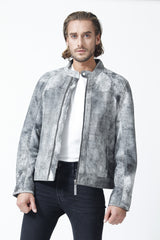 Herren Lederjacke in geschliffenes Lammleder in Jungle Optik Grau