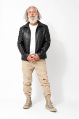 Kurze Herren Lederjacke aus Lammnappa in schwarz wattiert zeitlos