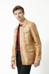 Cognac farbiger Herren Parka in Lammnappa für Herren und federleicht