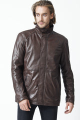 Leichte Halblange Herren Lederjacke aus Lammnappa in Braun vintage look