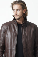Leichte Halblange Herren Lederjacke aus Lammnappa in Braun vintage look