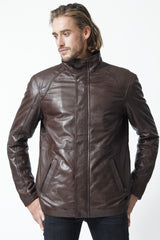 Leichte Halblange Herren Lederjacke aus Lammnappa in Braun vintage look