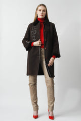 echte Damen Lammfelljacke in Braun mit Applikationen aus Merinolammfell