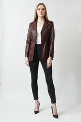 Eleganter Damen Lederblazer aus weichem Lammnappa tailliert in Bordo