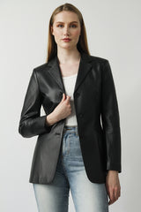 Schicke Damen Lederjacke als Blazer aus Lammnappa in schwarz tailliert