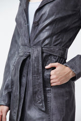 Figurbetonte Damen Gürteljacke im vintage Look anthrazit, Leder Schmidt Online