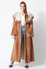 Leichter Damen Lammfellmantel cognac aus Merinolammfell mit großem Kragen