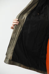 Langer Damen Lederparka Lammnappa Khaki vintage mit Finnraccoon Kapuze