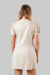 Damen Etui Lederkleid Lammnappa in Ivory mit Zwei-Weg-Frontreißverschluss