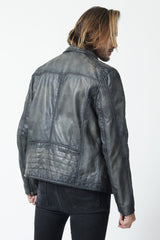 Sportliche Herren Biker Lederjacke in Lammnappa Grey vintage antik Optik