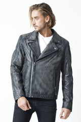 Moderne Herren Biker Lederjacke in Lammnappa Grey vintage antik