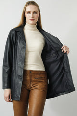 Lederjacke in A-Form aus Lammnappa für Damen in Marine-Blau