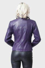 Exklusive kurze echte Damen Lederjacke 1A Lammnappa Lila tailliert mit Stehkragen