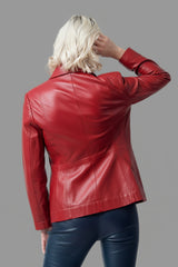 Kurze duenne Damen Lederjacke aus Lammnappa rot tailliert ohne Wattierung