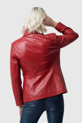 Kurze duenne Damen Lederjacke aus Lammnappa rot tailliert ohne Wattierung