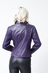 Exklusive kurze Damen Lederjacke 1A Lammnappa Lila tailliert mit Stehkragen