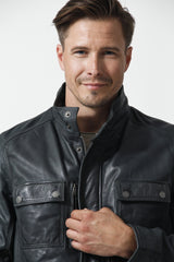 Herren Lederparka sportlich in Lammnappa anthrazit vintage Look und Stehkragen