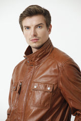 Herren Lederparka ohne Wattierung aus Lammnappa cognac für den Übergang