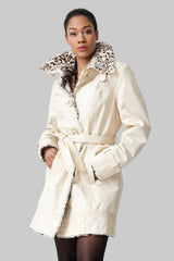 Schicke Damen Winterjacke aus Lammnappa mit Rexkanin Fütterung in Ivory