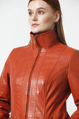 Tailierte Damen Nappa Lederjacke hochschließbar in Orange - Leder Schmidt Online