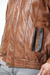 Herren Leder Blouson aus Lammnappa Cognac Braun in 1A Qualität